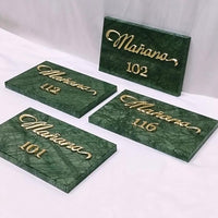 Luxury Green Marble Sign with brass letters