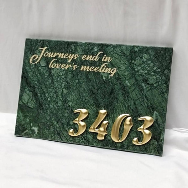 Luxury Green Marble Sign with brass letters
