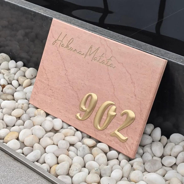 Luxury Pink Marble Sign with brass letters