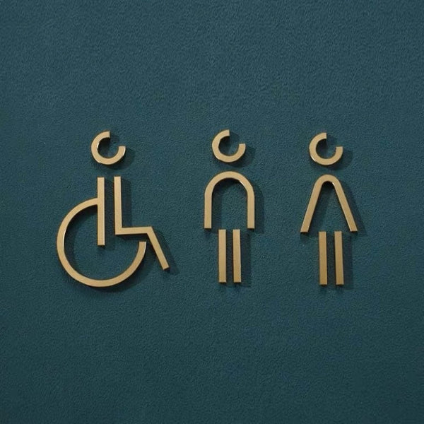 Luxury Matt Surface Metal Washroom Sign, Bathroom Sign, Restroom Sign, Toilet Sign, Disabled Sign, Handicapped Sign