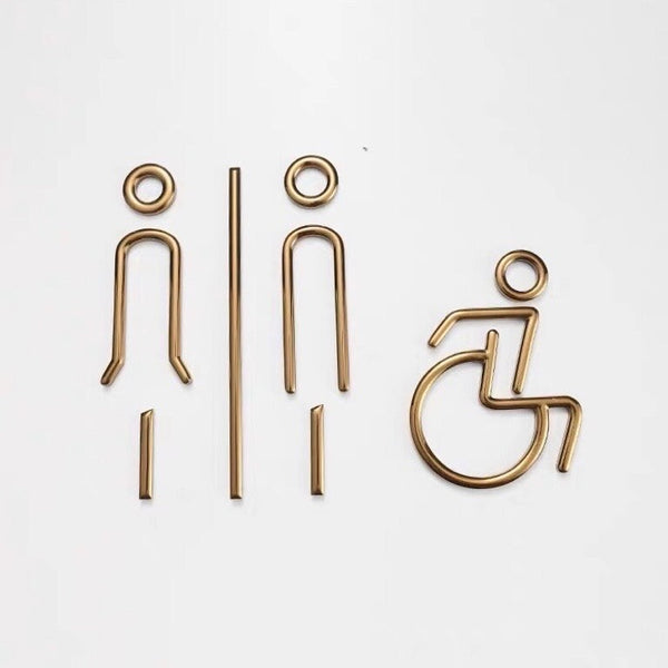 Deluxe Brass Washroom Sign, Bathroom Sign, Restroom Sign, Toilet Sign, Disabled Sign, Handicapped Sign