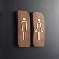 Custom Walnut Wood with Brass Washroom Sign, Bathroom Sign, Restroom Sign, Toilet Sign